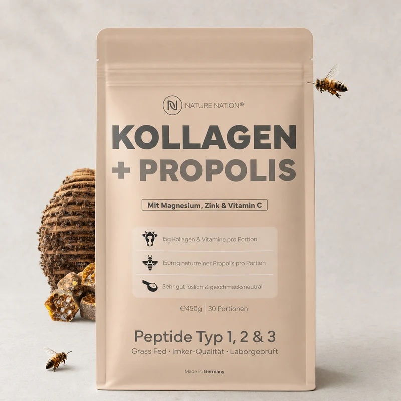 Kollagen Pulver + Propolis, 450g: Premium Kollagen-Hydrolysat Typ 1, 2 & 3 mit Bio-Propolis für Haut, Haare, Nägel & Gelenke