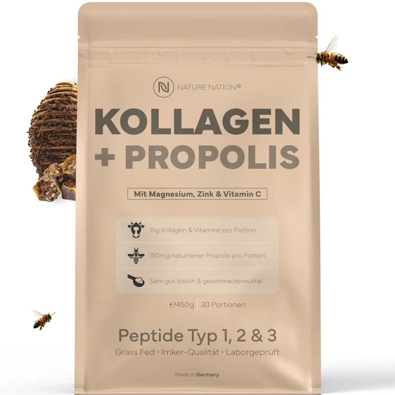Kollagen Pulver + Propolis, 450g: Premium Kollagen-Hydrolysat Typ 1, 2 & 3 mit Bio-Propolis für Haut, Haare, Nägel & Gelenke