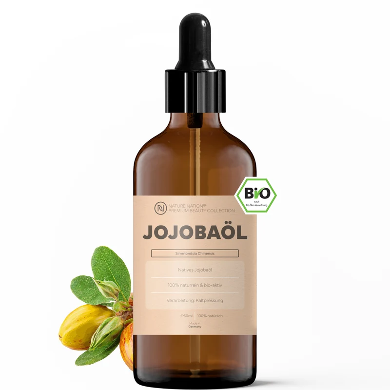Pflanzliches Bio-Jojobaöl, 50ml - 100% naturrein, nativ-kaltgepresste Qualität. Für Haut- & Haarpflege, mit leicht-pflegendem Charakter