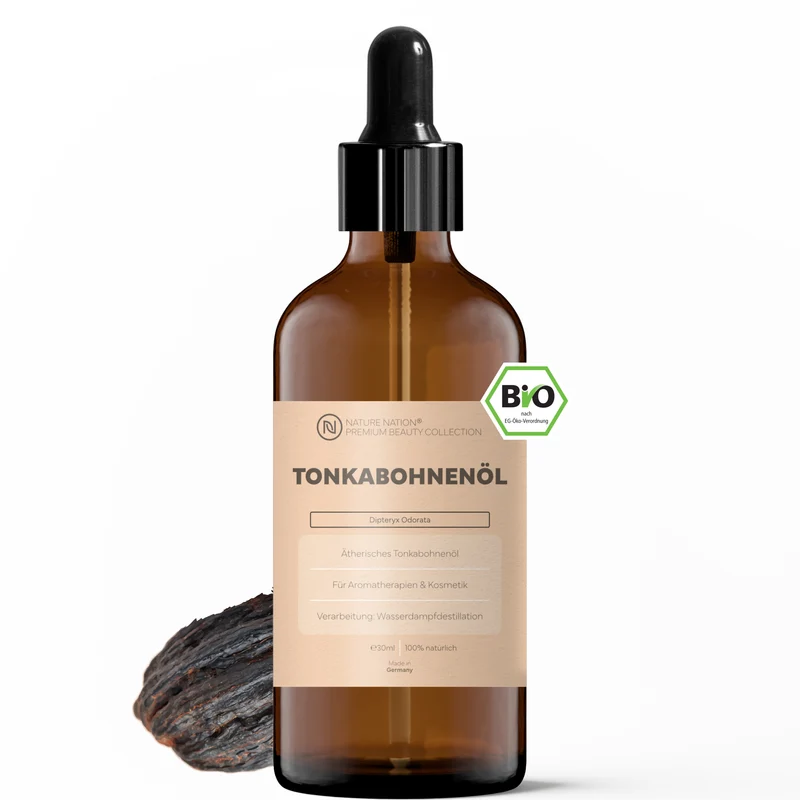 Ätherisches Bio-Tonkabohnenöl, 30ml - 100% naturrein, gewonnen per Wasserdampfdestillation. Für Duftanwendungen & Parfumkompositionen, mit warm-süßem Aroma