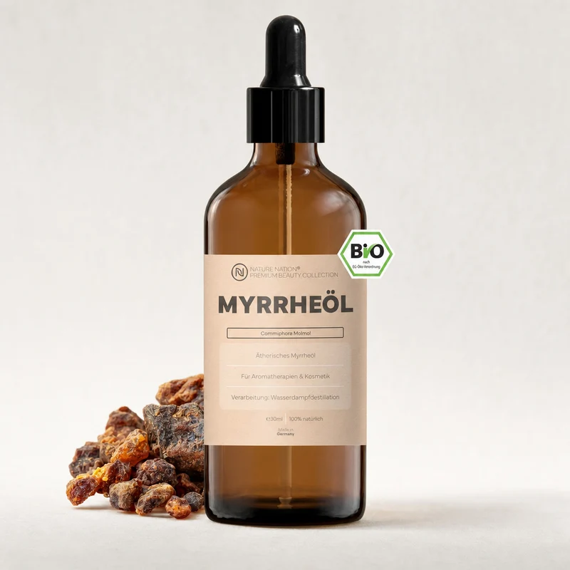 Ätherisches Bio-Myrrheöl, 30ml - 100% naturrein, gewonnen per Wasserdampfdestillation. Für Aromapflege & Duftanwendungen, mit balsamisch-harzigem Duft