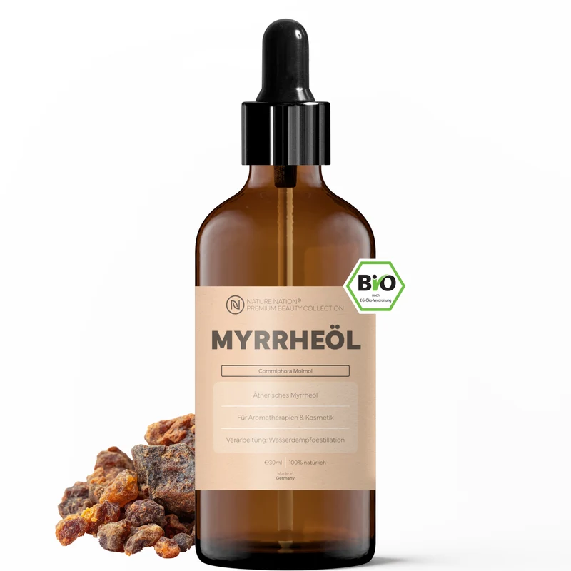 Ätherisches Bio-Myrrheöl, 30ml - 100% naturrein, gewonnen per Wasserdampfdestillation. Für Aromapflege & Duftanwendungen, mit balsamisch-harzigem Duft