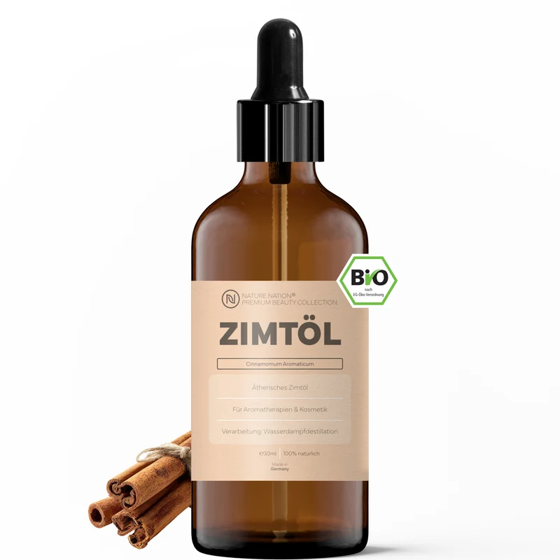 Ätherisches Bio-Zimtöl, 30ml - 100% naturrein, gewonnen per Wasserdampfdestillation. Für Küche & Würzen, mit intensiv-würzigem Aroma