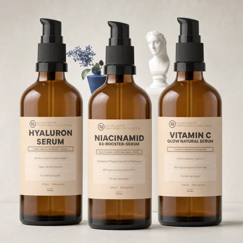 Glass Skin Routine: Das Spar-Set, für die tägliche Gesichtspflege - Niacinamid-, Hyaluron- und Vitamin C-Seren für den täglichen Glow