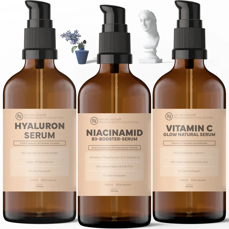Glass Skin Routine: Das Spar-Set, für die tägliche Gesichtspflege - Niacinamid-, Hyaluron- und Vitamin C-Seren für den täglichen Glow