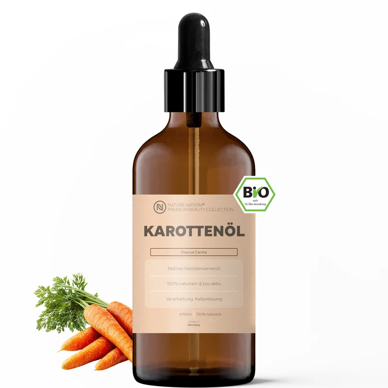 Pflanzliches Bio-Karottensamenöl, 50ml - 100% naturrein, nativ-kaltgepresste Qualität. Für Gesichtsöl & pflegende Hautroutinen, mit erdig-warmem Charakter