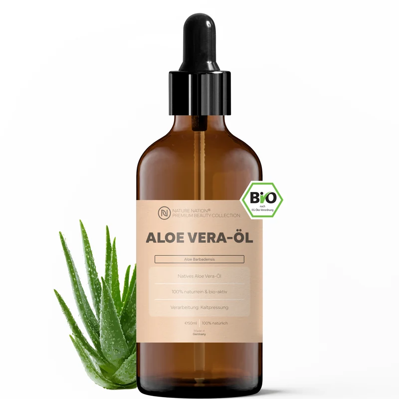 Pflanzliches Bio-Aloe-Vera-Öl, 50ml - 100% naturrein, nativ-kaltgepresste Qualität. Für beruhigende Hautpflege, mit sanft-pflegendem Charakter