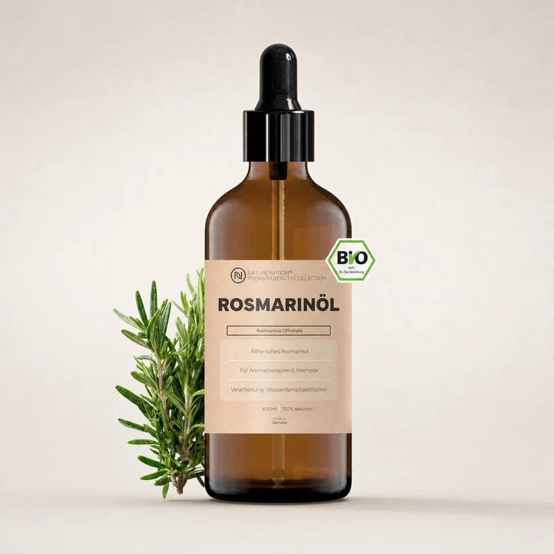 Ätherisches Bio-Rosmarinöl, 30ml - 100% naturrein, gewonnen per Wasserdampfdestillation. Für Aromapflege & vitalisierende Duftmischungen, mit krautig-frischem Duft