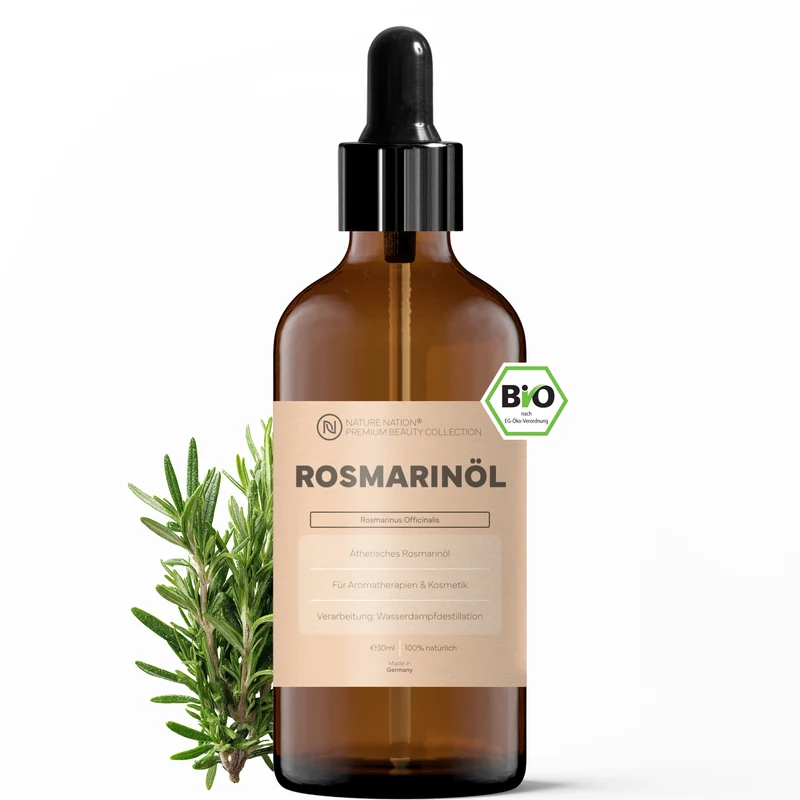 Ätherisches Bio-Rosmarinöl, 30ml - 100% naturrein, gewonnen per Wasserdampfdestillation. Für Aromapflege & vitalisierende Duftmischungen, mit krautig-frischem Duft