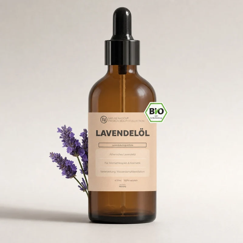 Ätherisches Bio-Lavendelöl, 30ml - 100% naturrein, gewonnen per Wasserdampfdestillation. Für Entspannung & Abendroutine, mit blumig-sanftem Duft