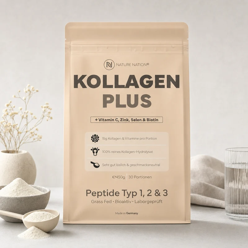 Kollagen Pulver + Vitamine & Mineralien, 450g - 100% Peptide Typ I, II & III, geschmacksneutral & leicht löslich. Synergetisch mit Vitamin C, D, Magnesium, Zink, Selen, Kupfer & Biotin