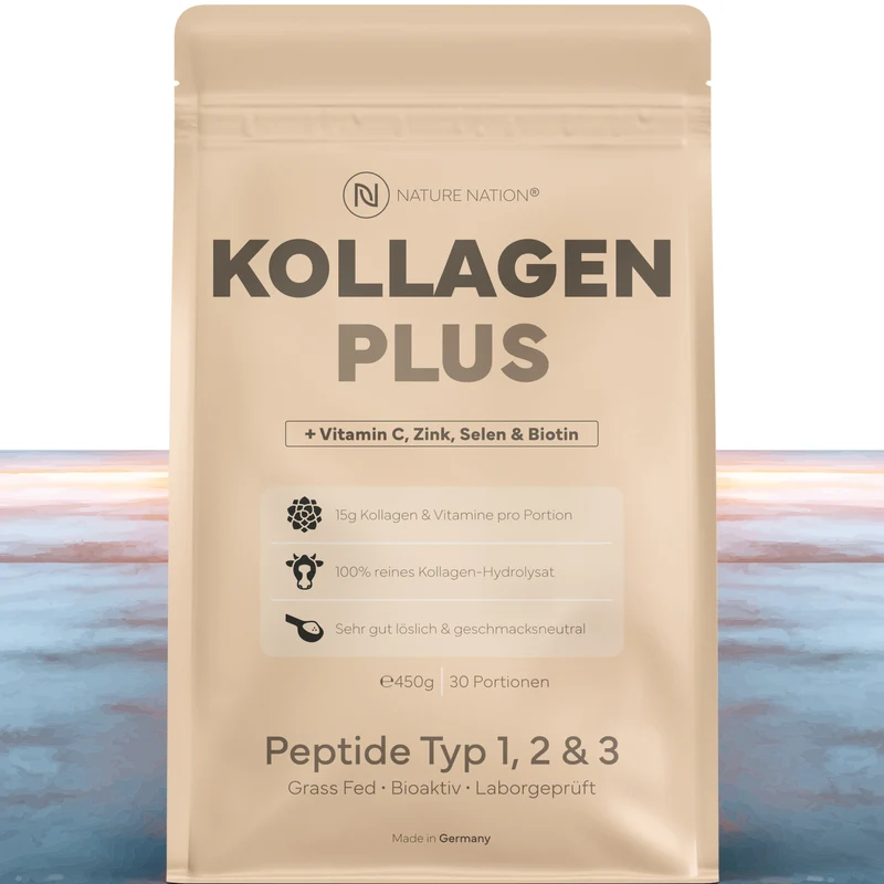 Kollagen Pulver + Vitamine & Mineralien, 450g - 100% Peptide Typ I, II & III, geschmacksneutral & leicht löslich. Synergetisch mit Vitamin C, D, Magnesium, Zink, Selen, Kupfer & Biotin