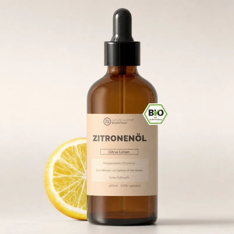 Ätherisches Bio-Zitronenöl, 30 ml - 100% naturrein, nativ-kaltgepresste Qualität. Für Küche, Backen & Getränke, mit frisch-zitronigem Aroma