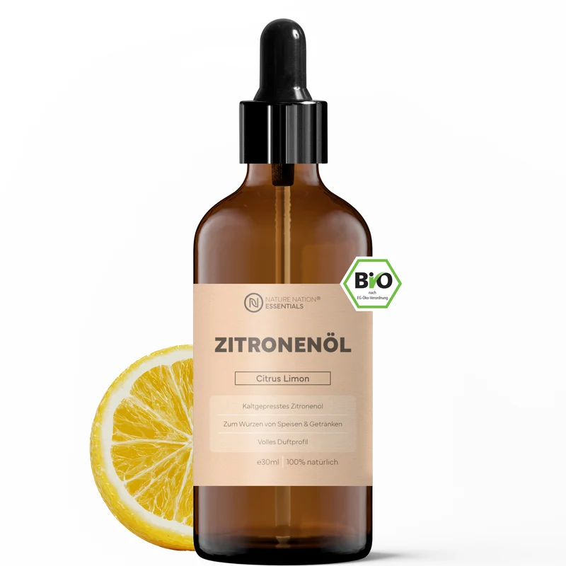 Ätherisches Bio-Zitronenöl, 30 ml - 100% naturrein, nativ-kaltgepresste Qualität. Für Küche, Backen & Getränke, mit frisch-zitronigem Aroma