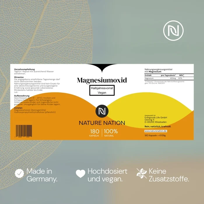 Magnesium 400 mg, 180 Kapseln – Für Muskeln, Nerven & Energie nach fordernden Tagen
