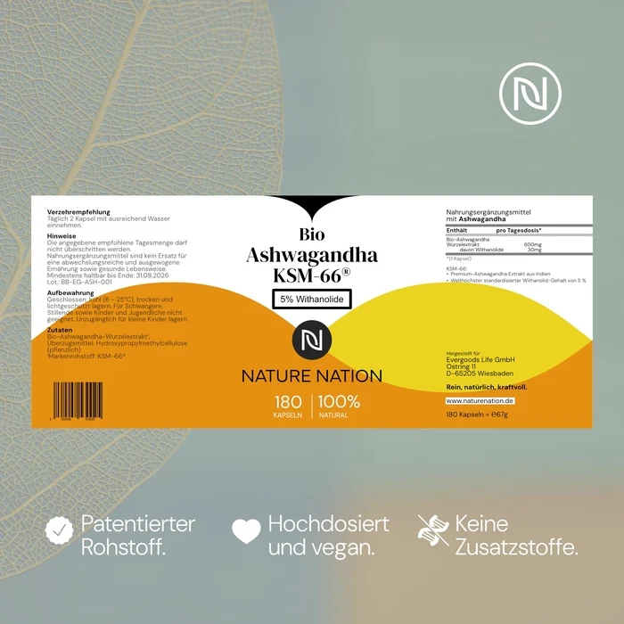 Ashwagandha KSM-66®, 180 Kapseln – Für mehr Ruhe im Kopf & Gelassenheit im Alltag