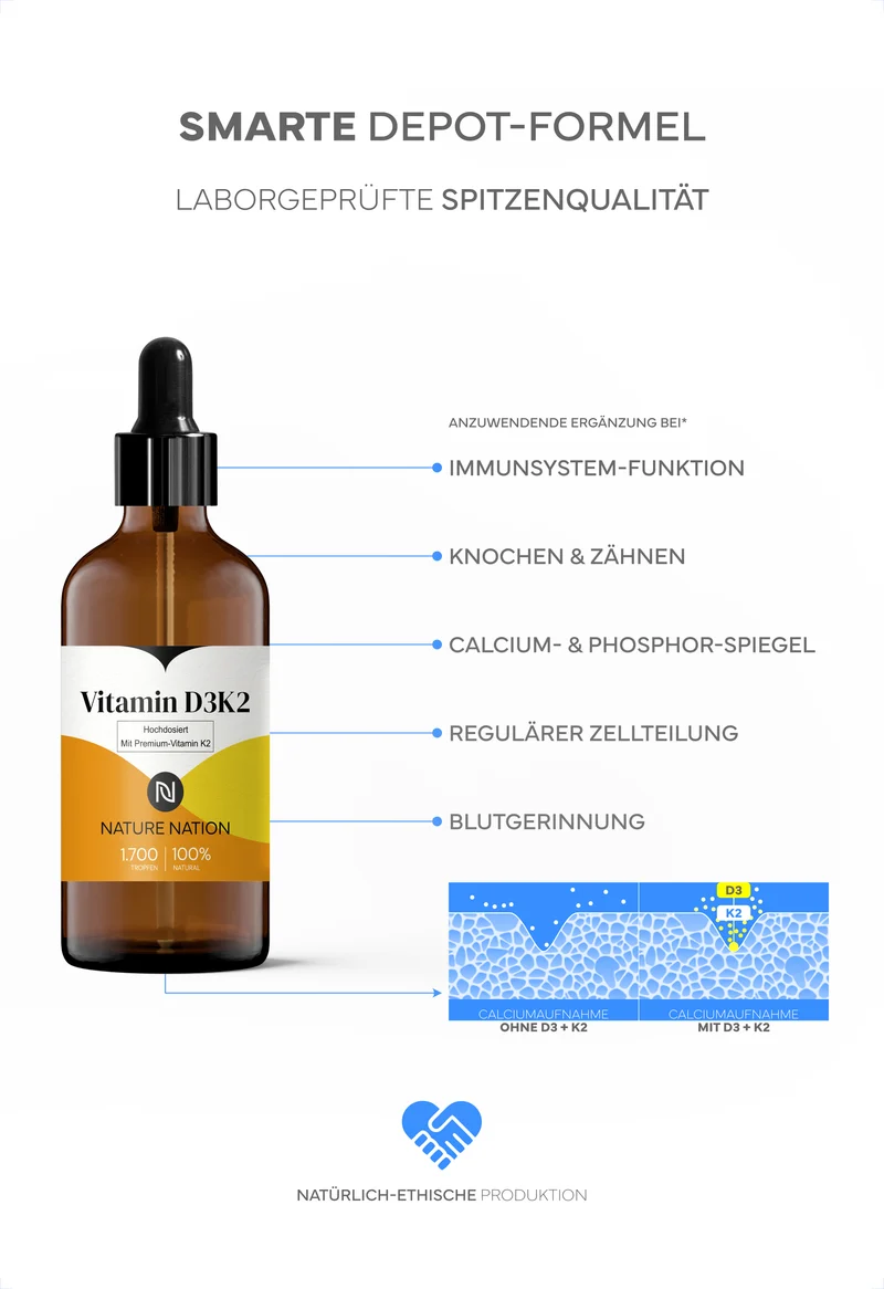 Vitamin D3 + K2 5.000 IE + 125µg MK7 all-trans pro Einnahme