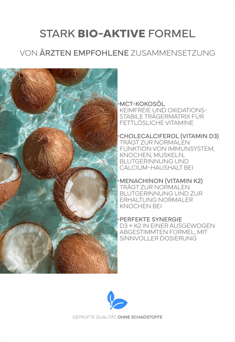 Vitamin D3 + K2 5.000 IE + 125µg MK7 all-trans pro Einnahme