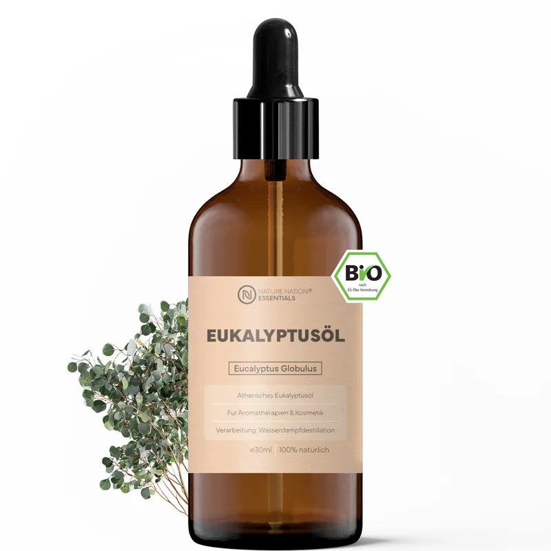 Ätherisches Bio-Eukalyptusöl, 30ml - 100% naturrein, gewonnen per Wasserdampfdestillation. Für Raumduft & Aromapflege, mit frisch-klarem Duft