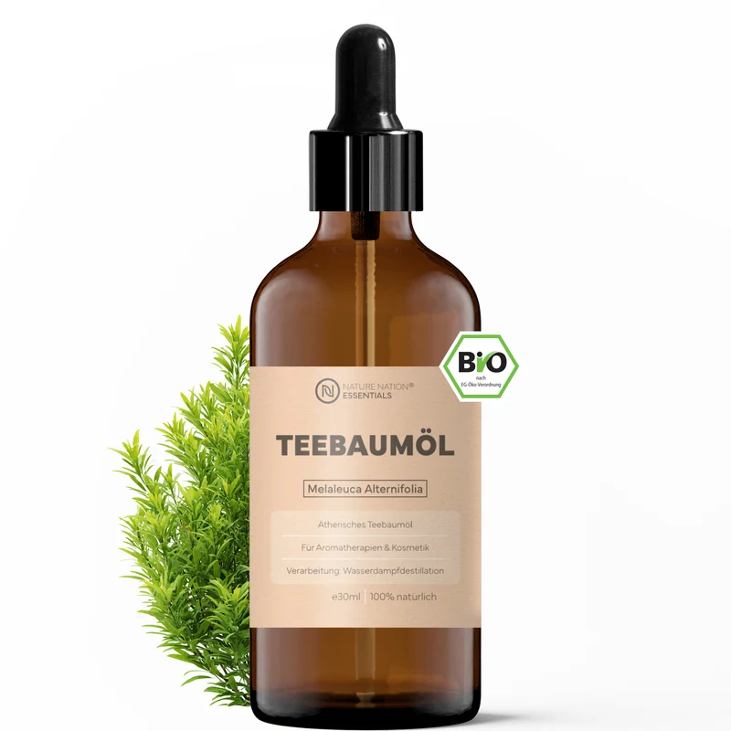Ätherisches Bio-Teebaumöl, 30ml - 100% naturrein, gewonnen per Wasserdampfdestillation. Für Haut- & Gesichtspflege, bei Unreinheiten