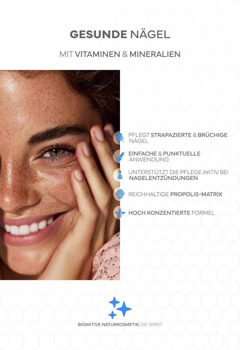 Propolis Nagelserum, 10ml - Akutpflege bei Nagelpilz, mit hochdosiertem Bio-Propolisextrakt sowie Teebaumöl, Zink, Selen & Biotin, für gesunde & starke Nägel, mit gratis Propolis-Seife