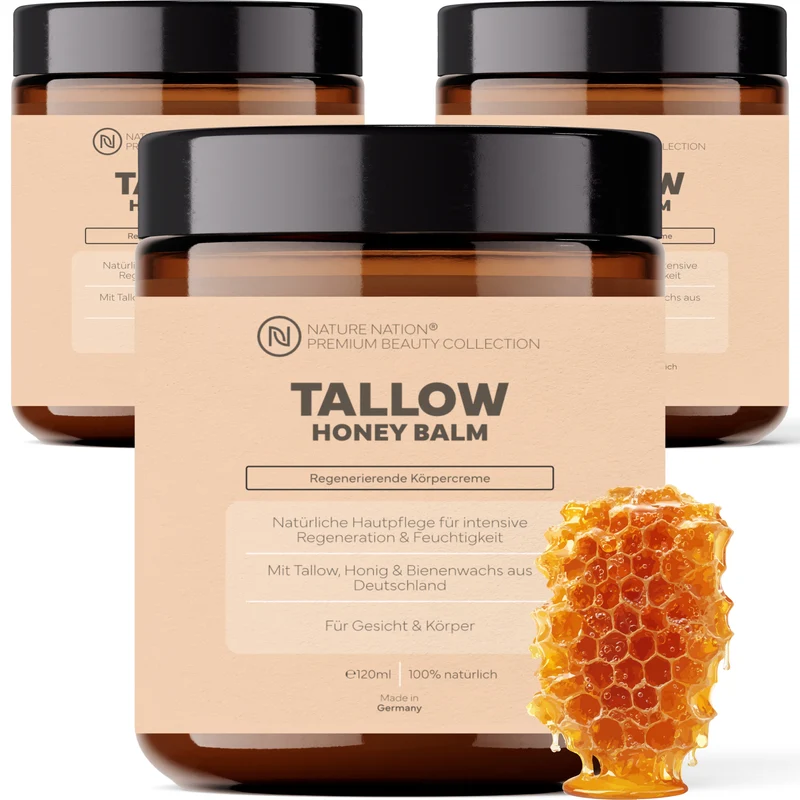 3er-Set Tallow Rindertalg Creme Honig - 100% natürliche & unparfümierte Hautpflege