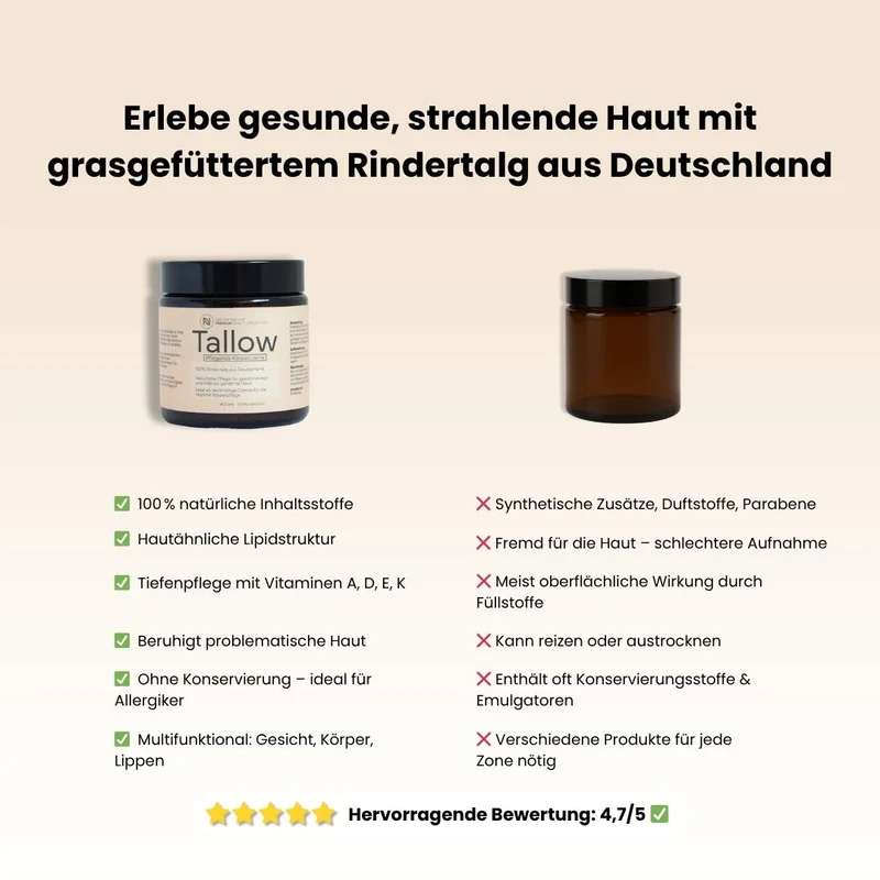 3er-Set Tallow Rindertalg Creme Honig - 100% natürliche & unparfümierte Hautpflege