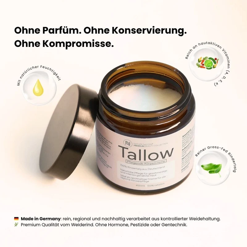 3er-Set Tallow Rindertalg Creme Honig - 100% natürliche & unparfümierte Hautpflege