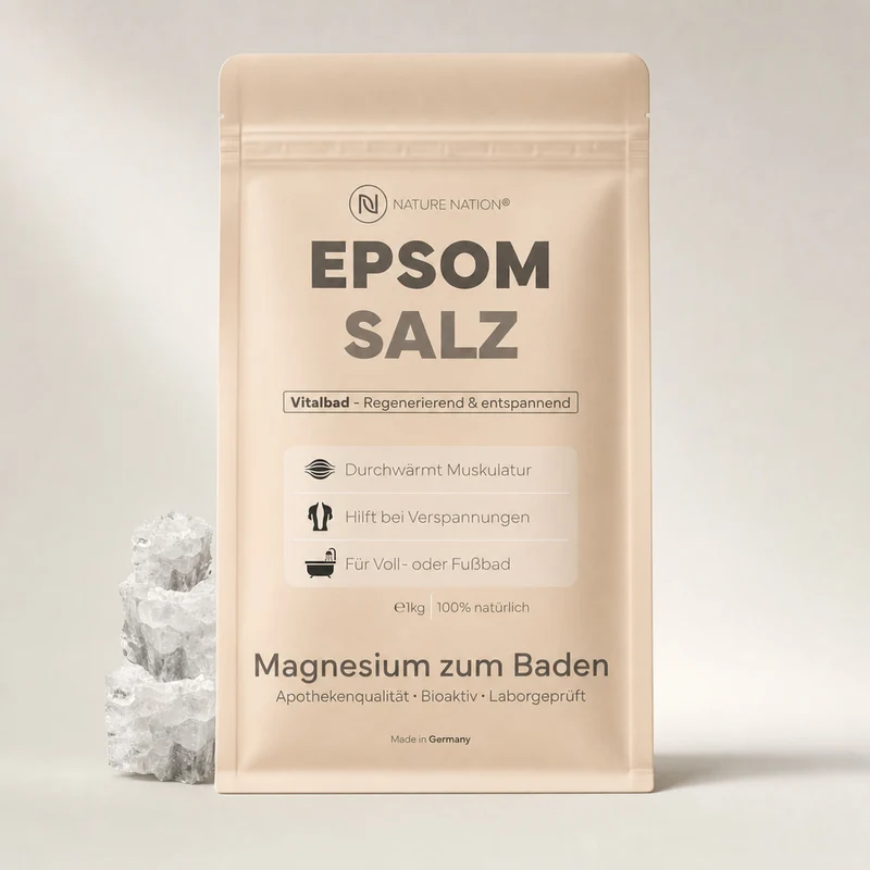 Epsom Badesalz, 1kg - Magnesium zum Baden für Voll- und Fußbäder, bei Muskelverspannungen und Steifheit