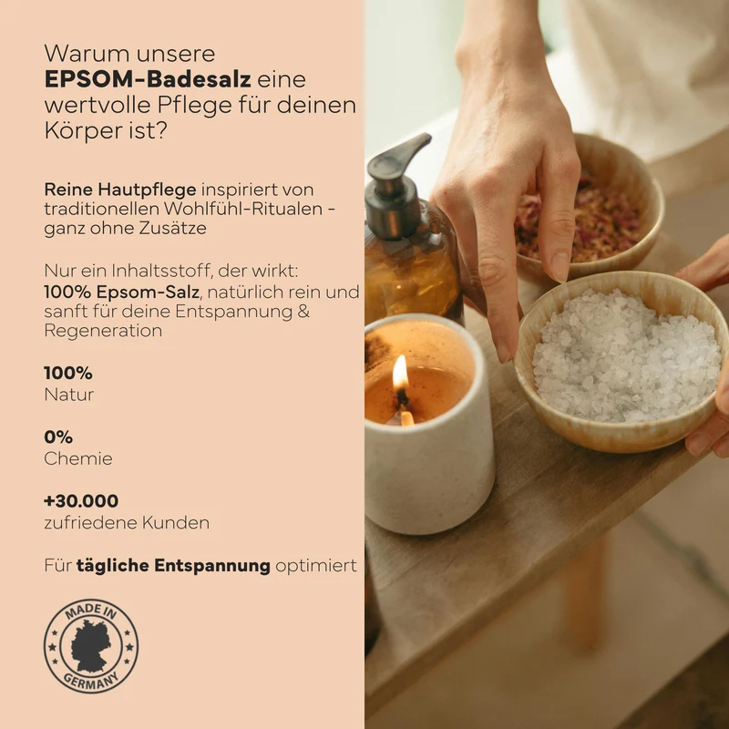 Epsom Badesalz, 1kg - Magnesium zum Baden für Voll- und Fußbäder, bei Muskelverspannungen und Steifheit