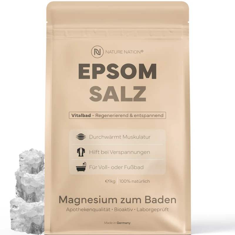 Epsom Badesalz, 1kg - Magnesium zum Baden für Voll- und Fußbäder, bei Muskelverspannungen und Steifheit