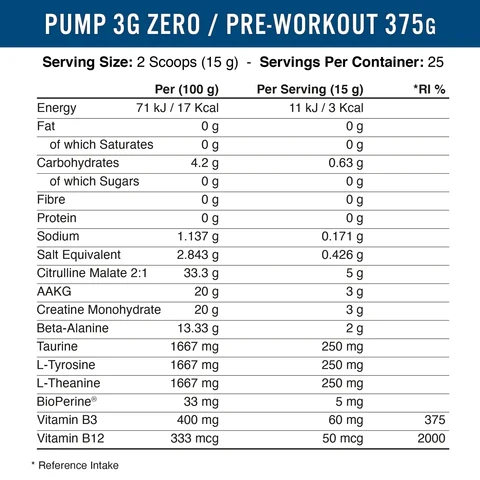 PUMP 3G Pre-Workout - Applied Nutrition (375G)