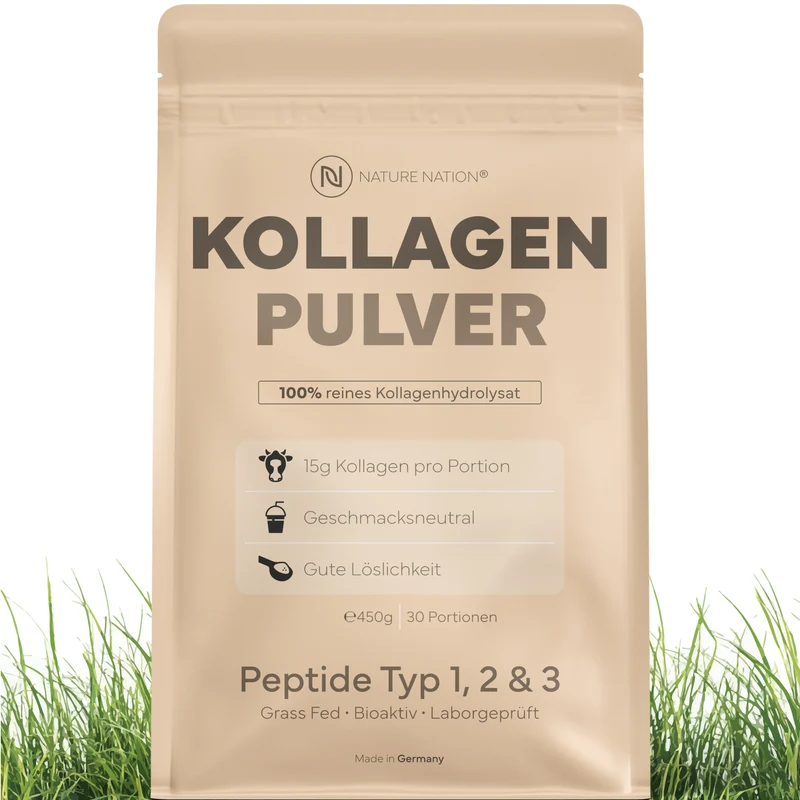 Kollagen Pulver Hydrolysat, 450g - 100% Peptide Typ I, II & III, geschmacksneutral & leicht löslich