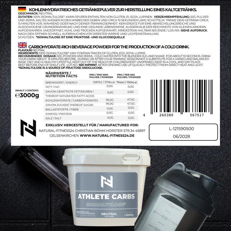 NF24 Athlete Carbs - 100% Isomaltulose 3Kg Dose