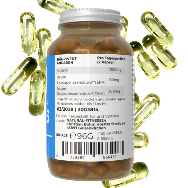Vegane Omega 3 Kapseln mit Algenöl - 160 Kapseln