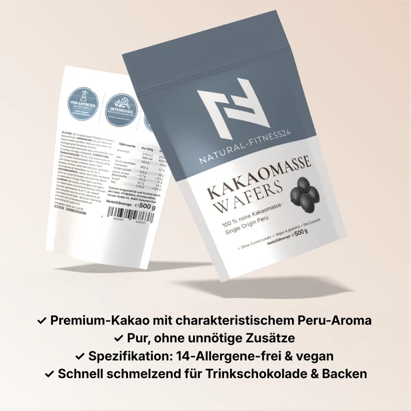 Kakaomasse Wafers 500g – Single Origin Peru für Trinkschokolade & Schokolade – vegan