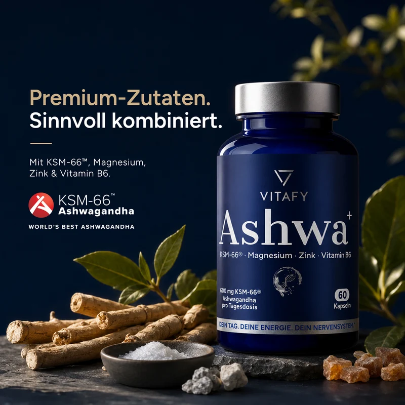 Ashwa+ Ashwagandha KSM-66™ mit Magnesium, Zink & Vitamin B6 (60 Kapseln)