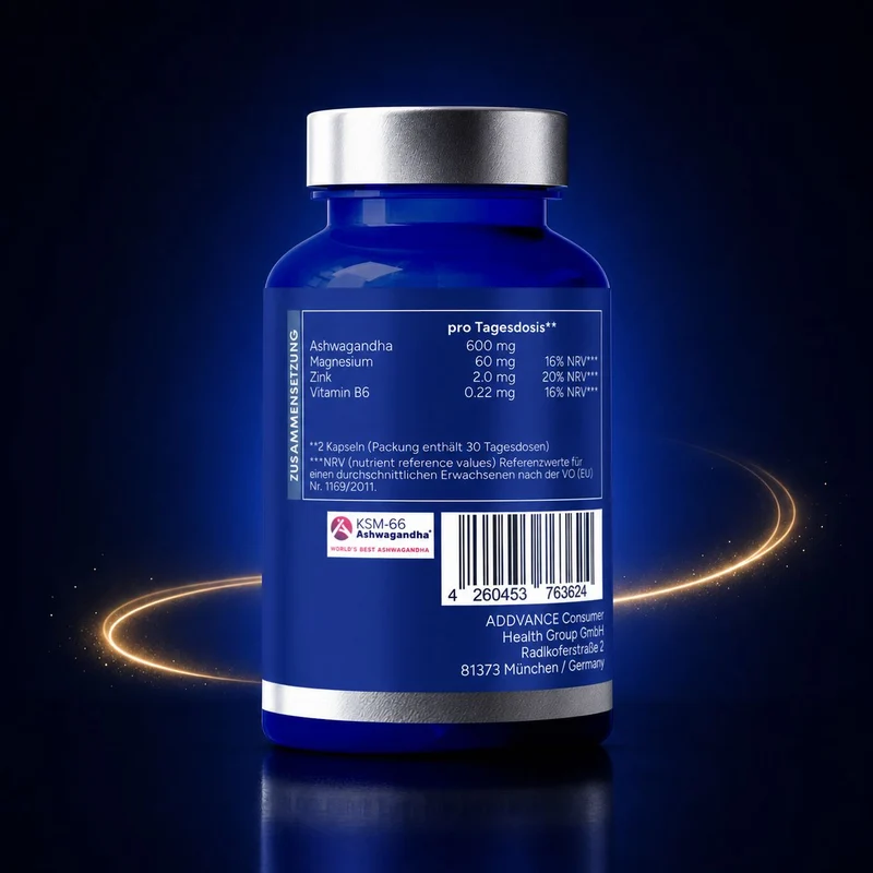 Ashwa+ Ashwagandha KSM-66™ mit Magnesium, Zink & Vitamin B6 (60 Kapseln)