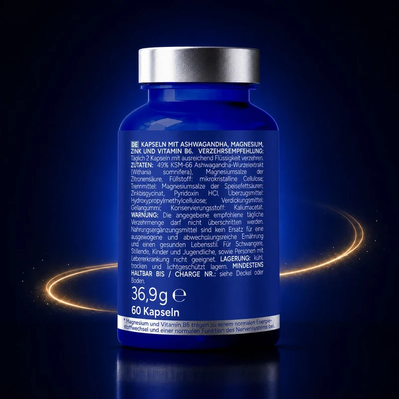 Ashwa+ Ashwagandha KSM-66™ mit Magnesium, Zink & Vitamin B6 (60 Kapseln)