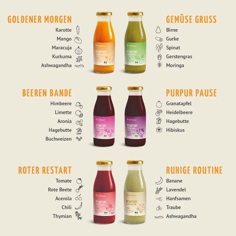 Saftzeit Bio Fastenkur 1-7 Tage (6 Flaschen pro Tag)