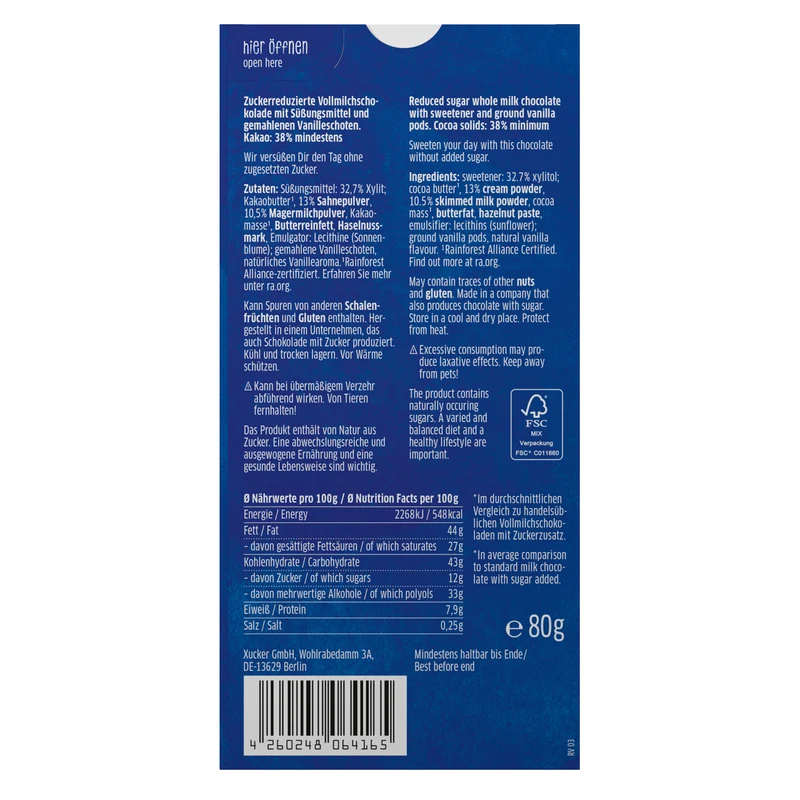 Xylit-Schokolade Vollmilch (80g)