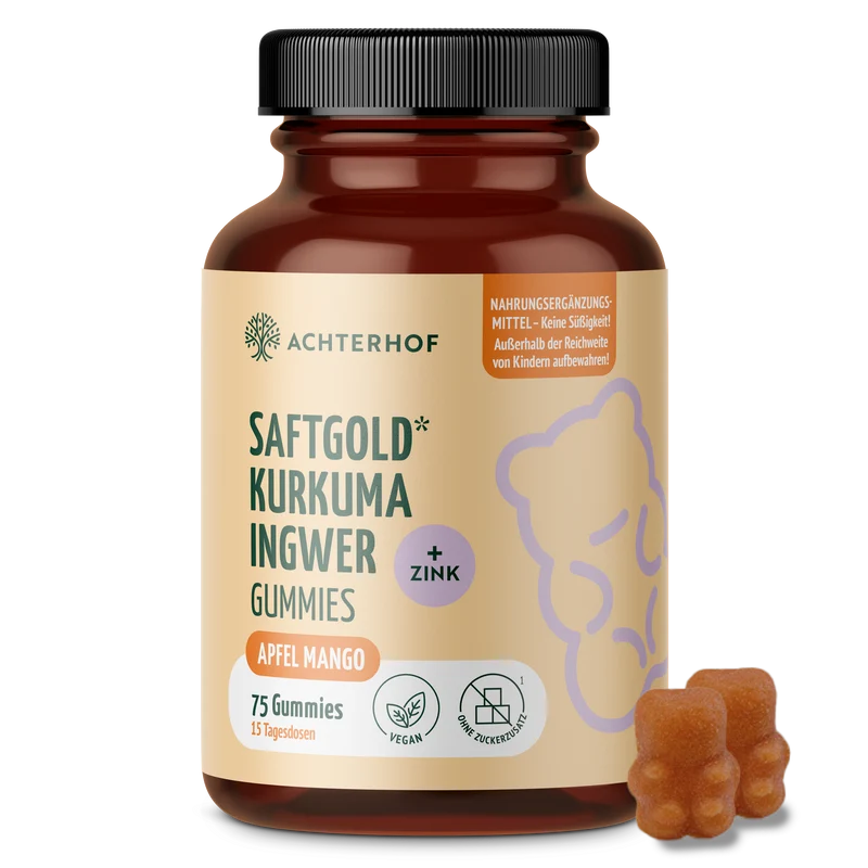 Saftgold Kurkuma Ingwer Gummies Apfel Mango + Zink (75 Stück)