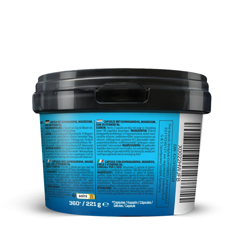 BIG PACK Ashwagandha + Magnesium - Zinc - Vitamin B6 (360 Kapseln)
