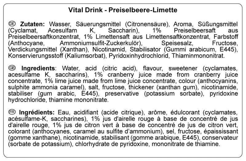 Vital Drink Zerop - 1000ml - Cranberry Lime