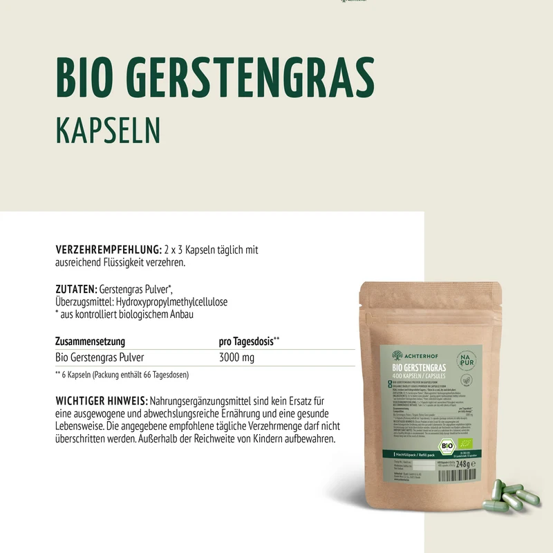 Gerstengras Kapseln Bio Nachfüllpack (400 Kapseln)