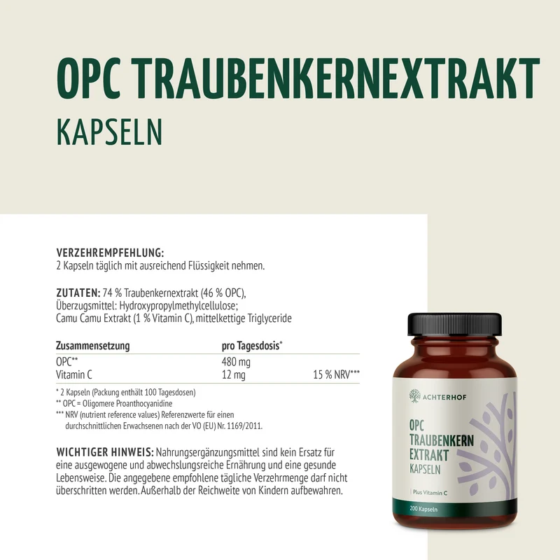 OPC Traubenkernextrakt + Vitamin C Kapseln (200 Kapseln)