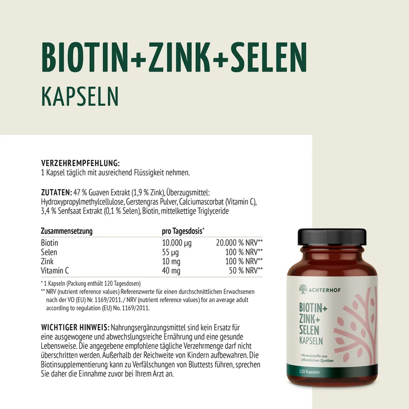 Biotin + Zink + Selen Kapseln (120 Kapseln)