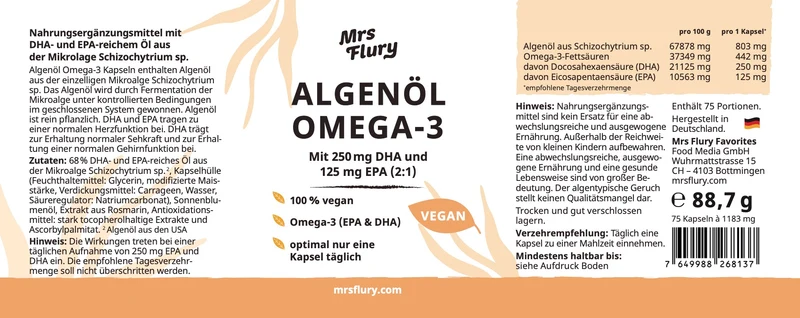 Algenöl Omega-3 Kapseln