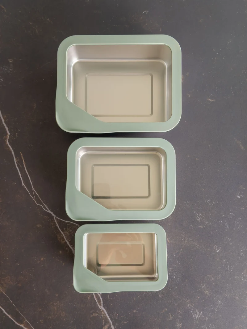 3er Meal Prep Boxen-Set aus Edelstahl mit Glasdeckel