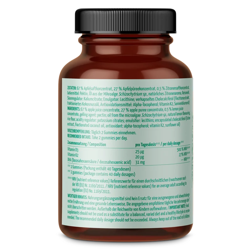 Saftgold D3/K2 Gummies Apfel Zitrone + DHA (80 Stück)